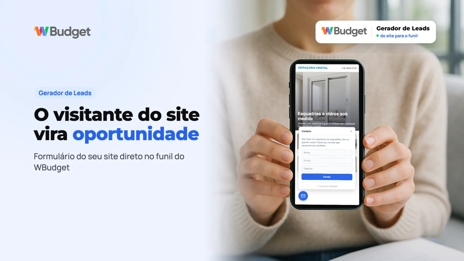 Gerador de Leads: O formulário do seu site cria oportunidades no CRM.