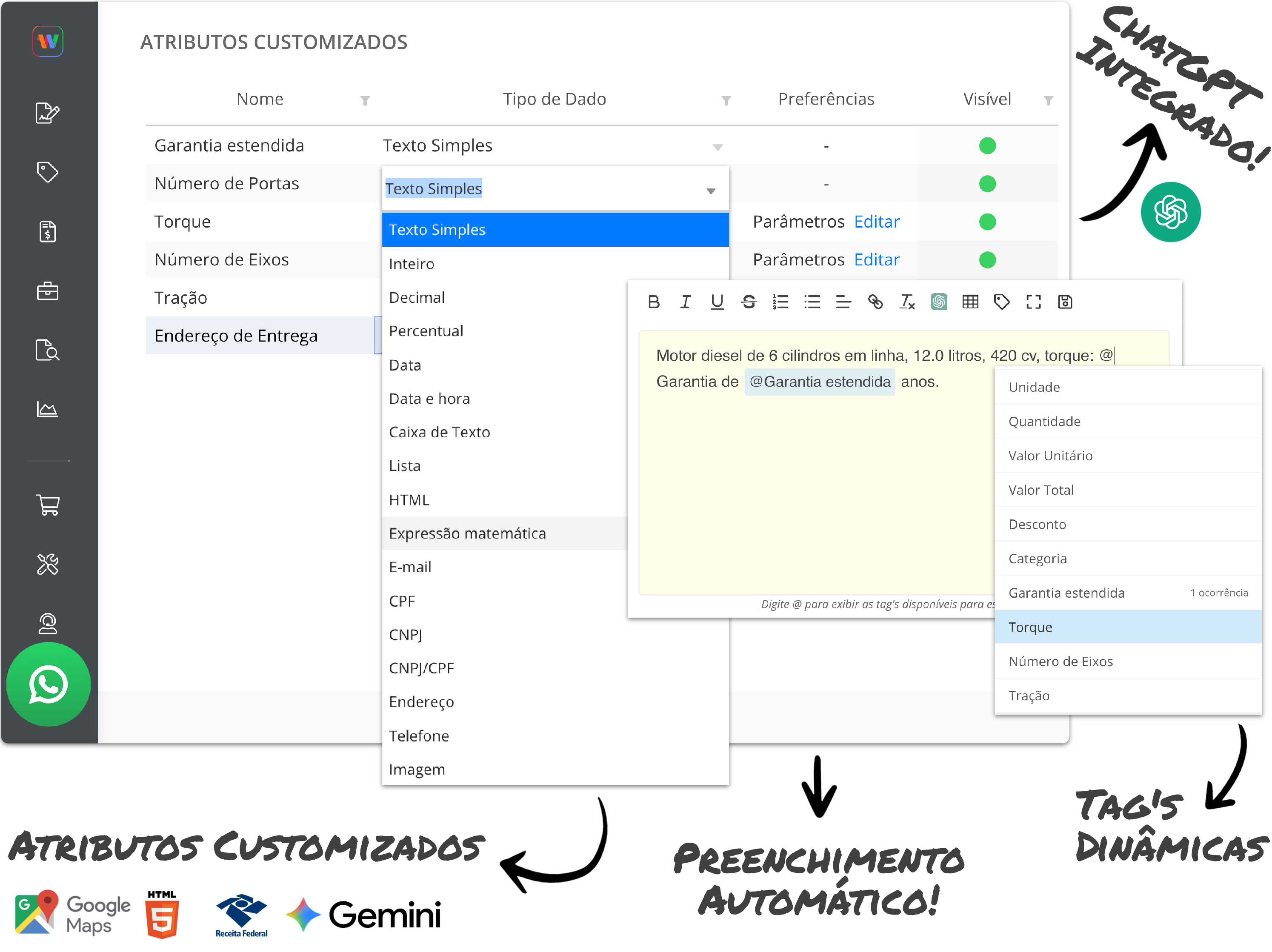 Colunas Personalizáveis